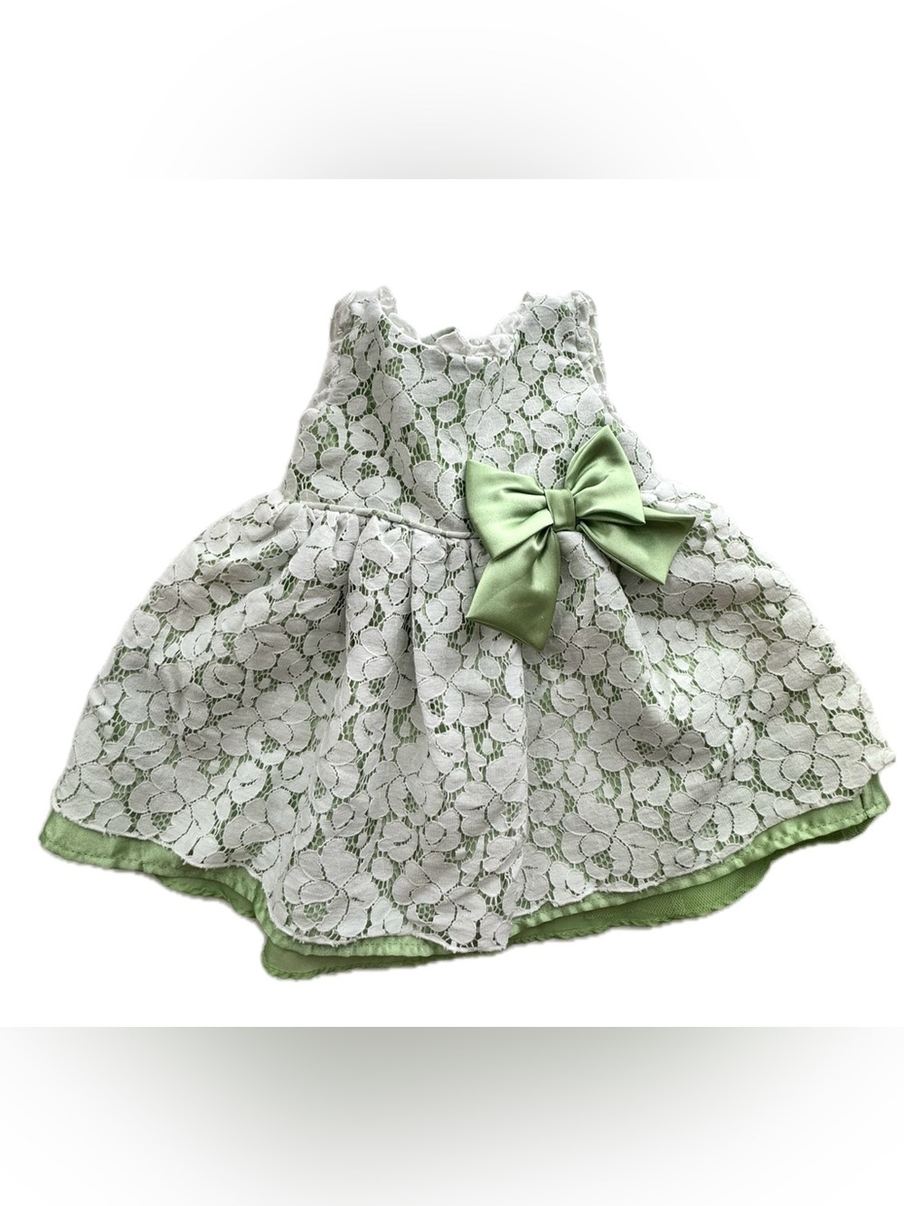 Sweet Heart Rose Baby Girls White Lace & Green Bow Party Dress 12M Easter